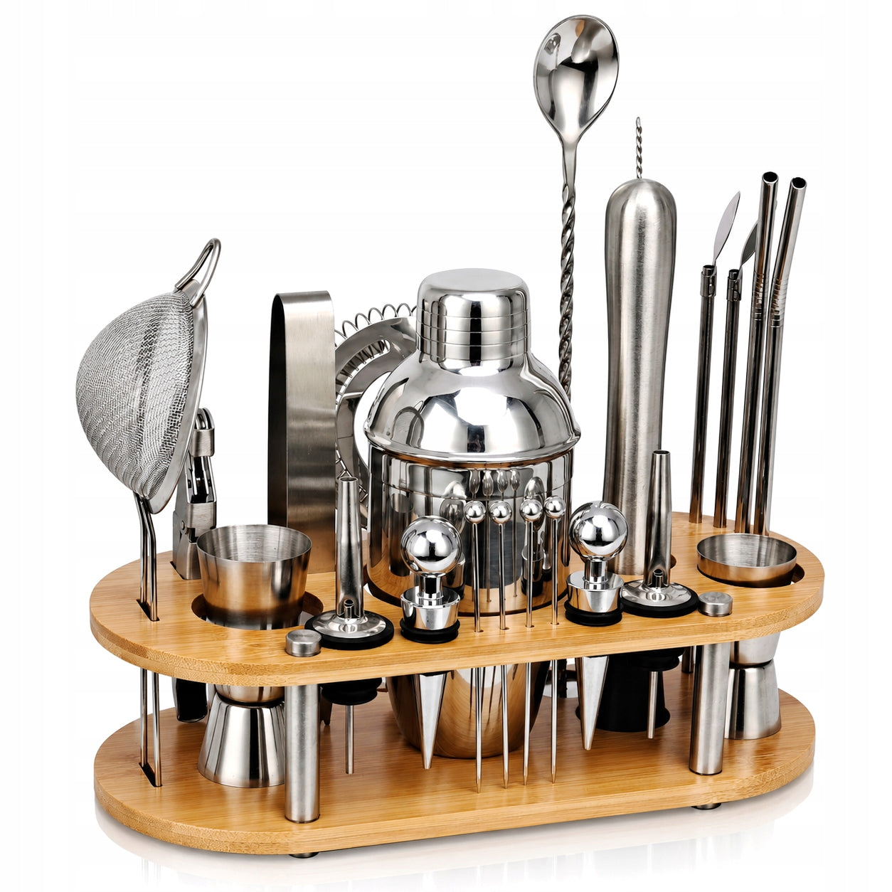 Bartending set 25 el. shaker 750 ml bamboo stand for drinks