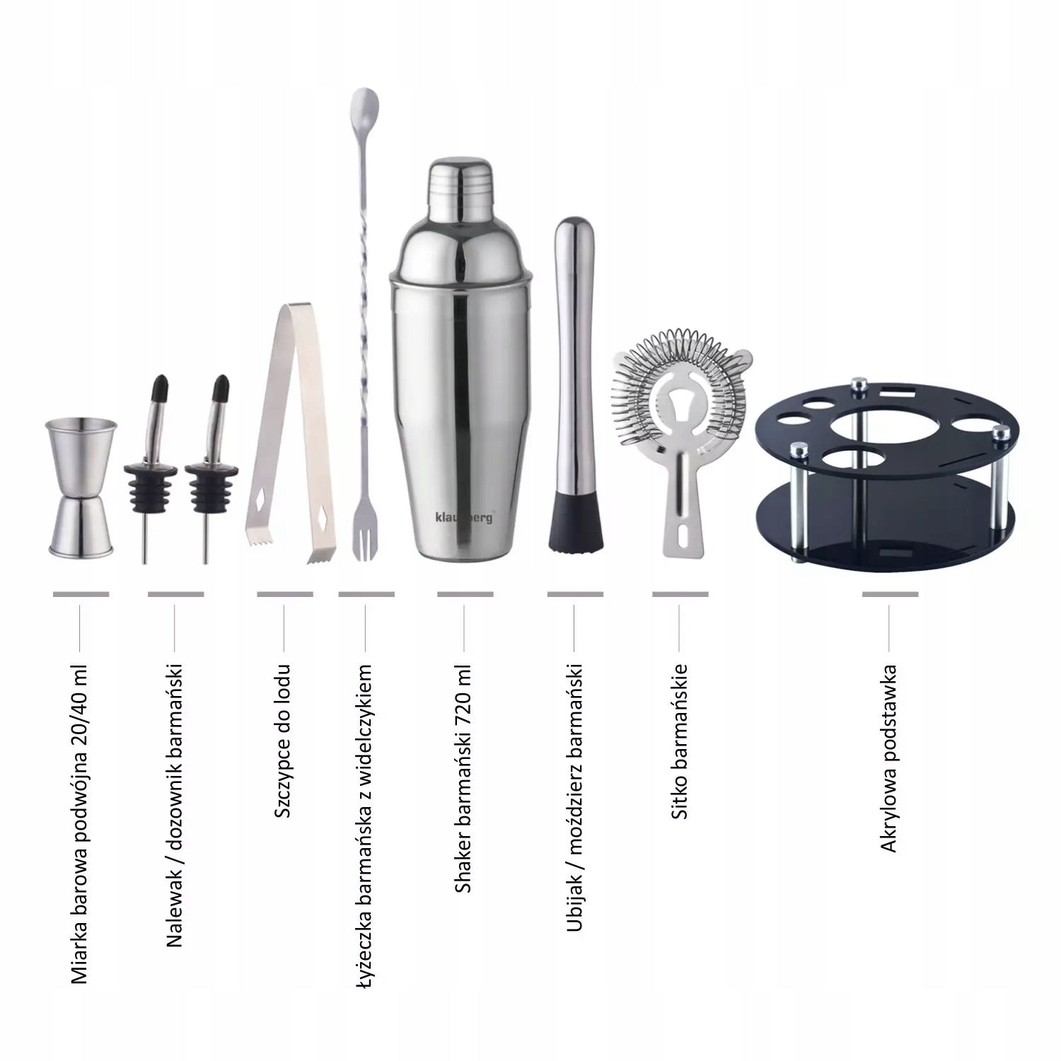 Bartending set, silver 9 elements Klausberg Series KB-7580