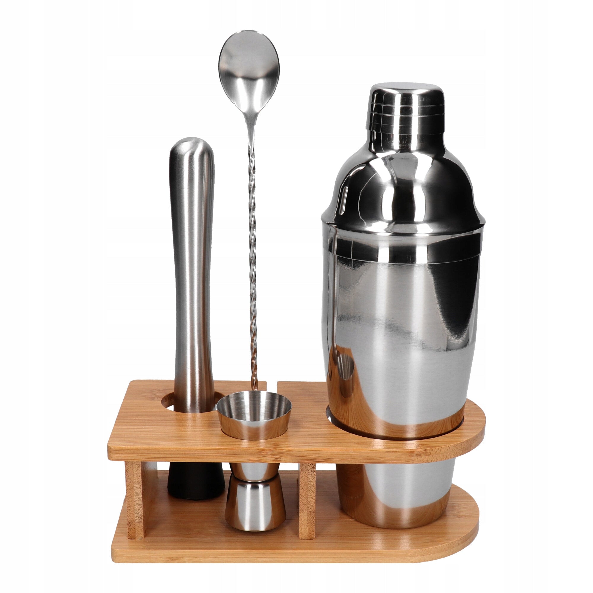 Bartending set with stand 5 el silver shaker cobbler