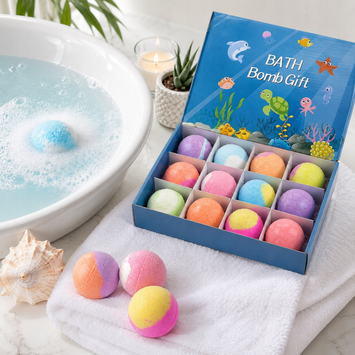 Bath Bomb Gift Balls 12 Pcs Sparkling with Surprise Brand Misie Dwa
