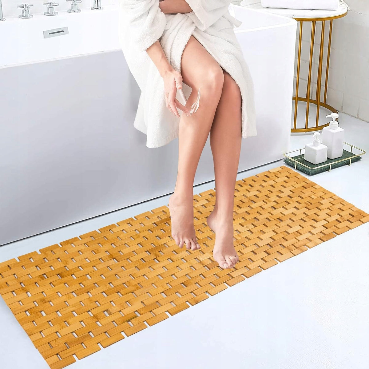 Bathroom BAMBOO MAT Floor Rug Wooden for Bathroom Natural Length 70 cm