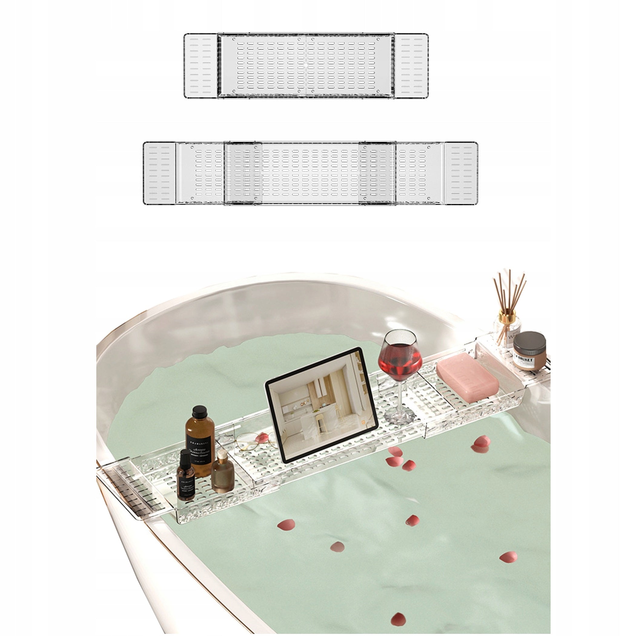 Bathroom Bathtub Shelf Transparent Adjustable
