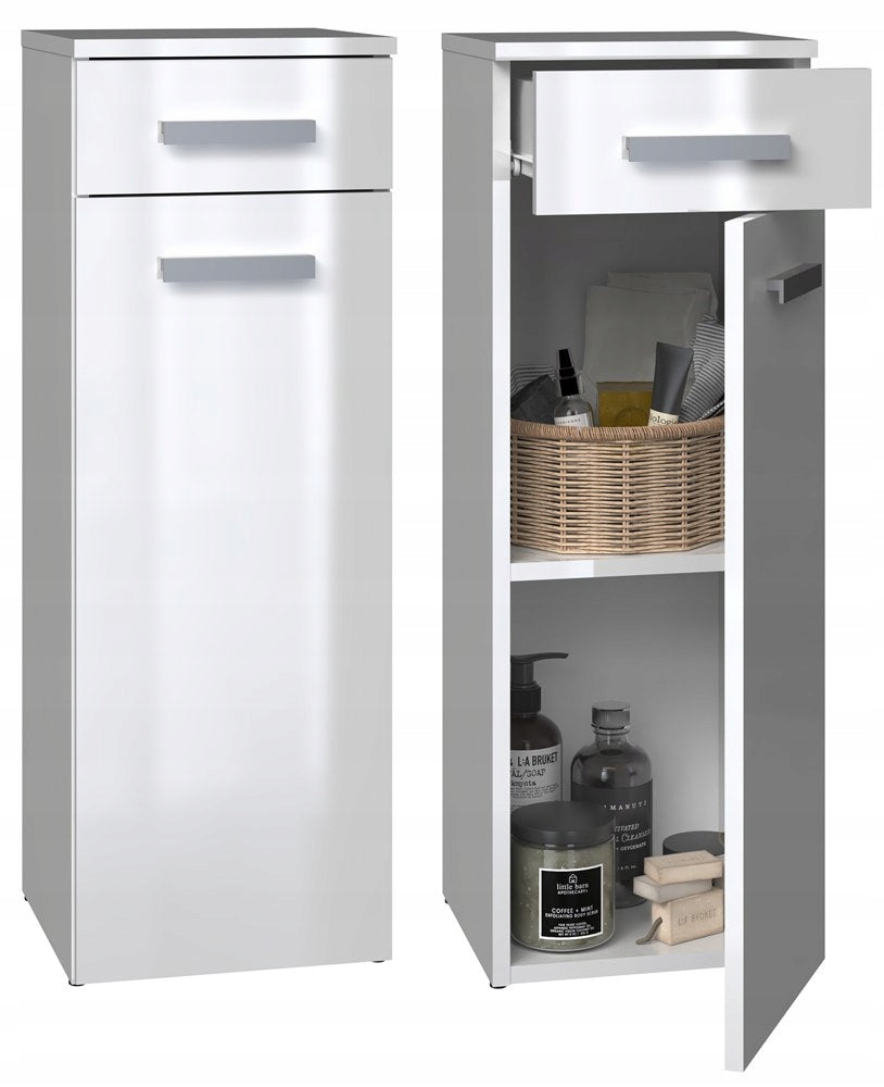 Bathroom Cabinet 30cm White Gloss Standing with Shelf Narrow Post Shelves