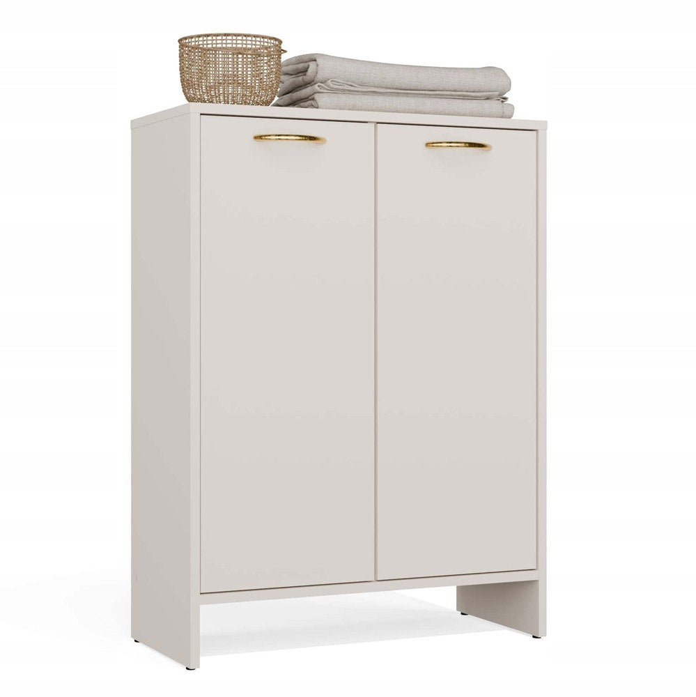 Bathroom Cabinet Cashmere Standing with Laundry Basket Bookcase Post Low