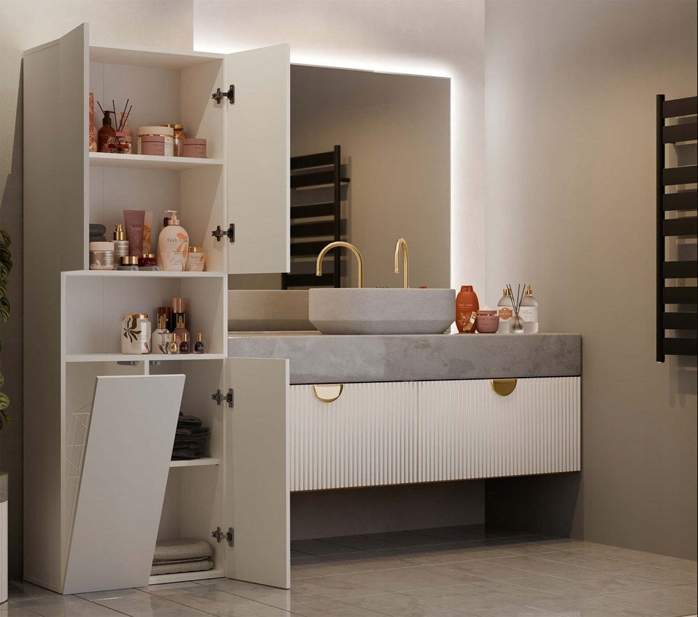 Bathroom Cabinet Cashmere with Laundry Basket High Standing Bookcase Post Manufacturer code Łazienkowy Stojący Do Łazienki Wysoka Szafka