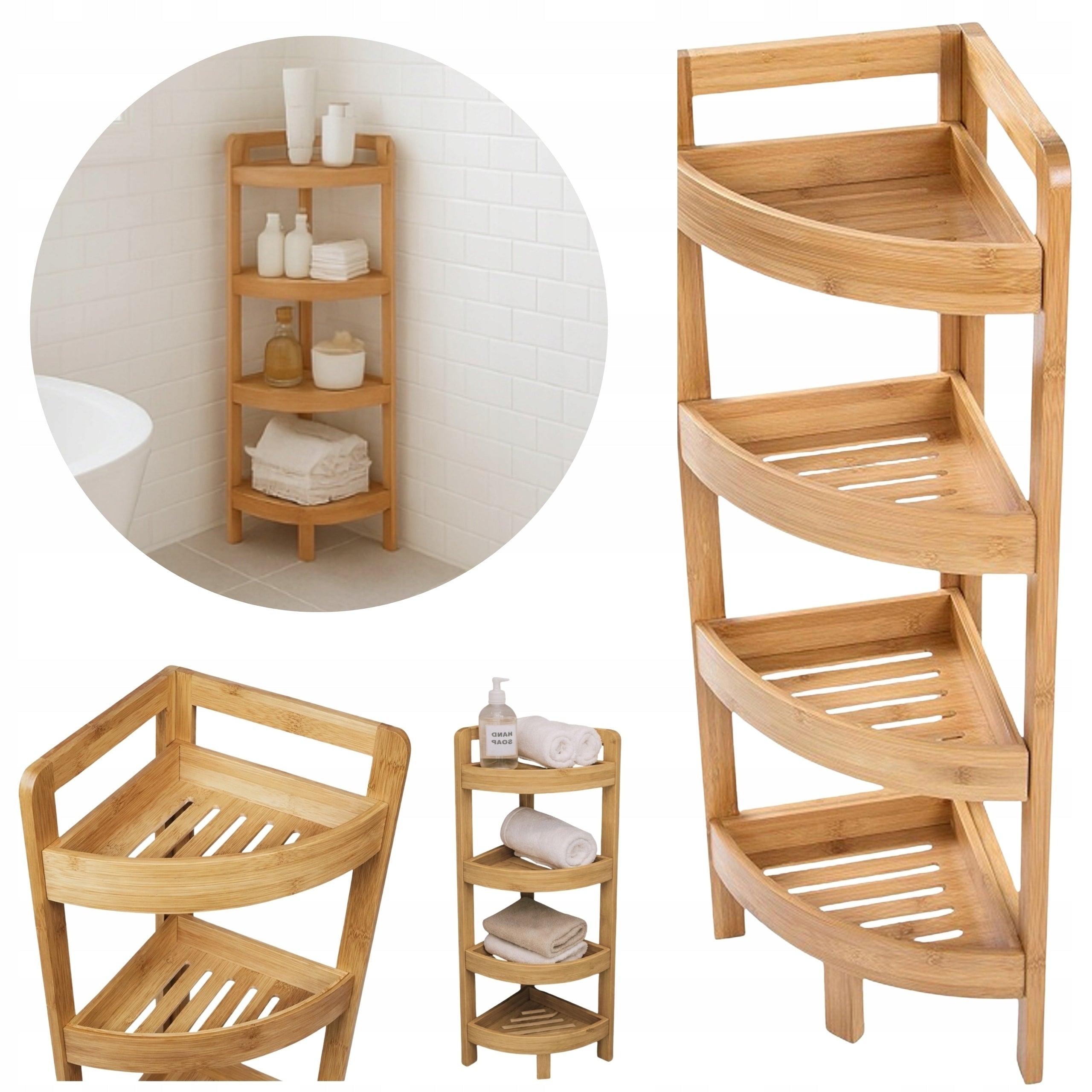 Bathroom Cabinet Corner Standing Post Bamboo 4 Shelves 23,5x23x80 High