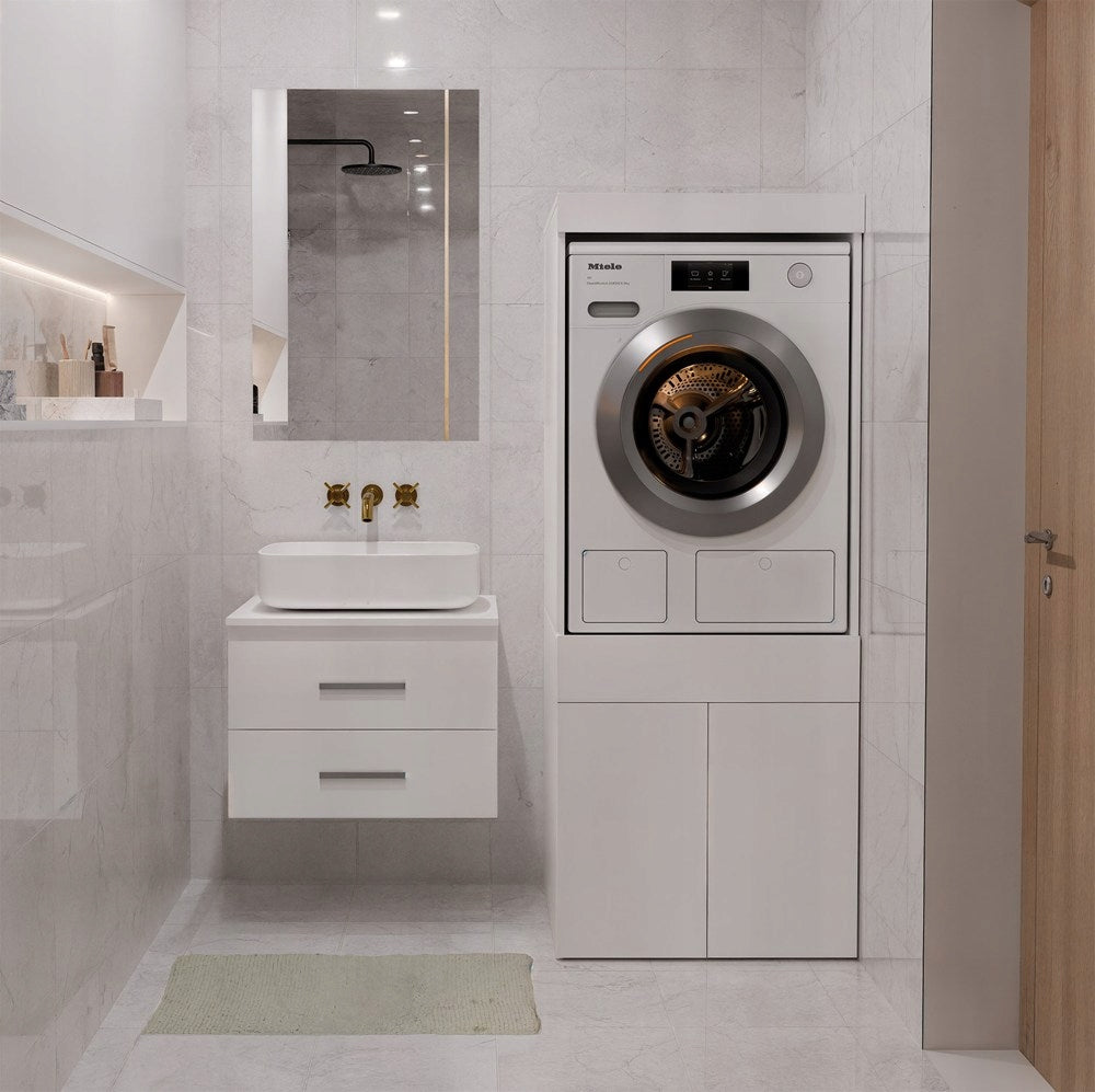 Bathroom Cabinet For Washing Machine Or Dryer FIELD TWIN 1S WHITE Bookcase Drawer Furniture depth 64 cm