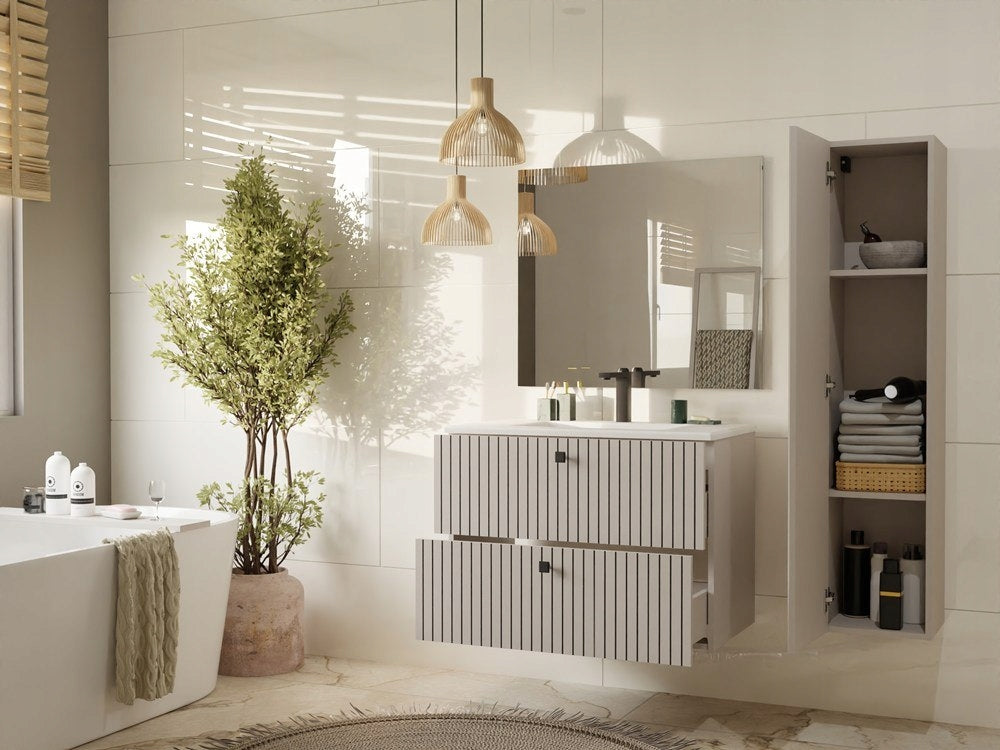 Bathroom Cabinet Rifled Cashmere Beige High Standing Bookcase Narrow Post Manufacturer code Łazienkowy Stojący Do Łazienki Wysoki Beżowy
