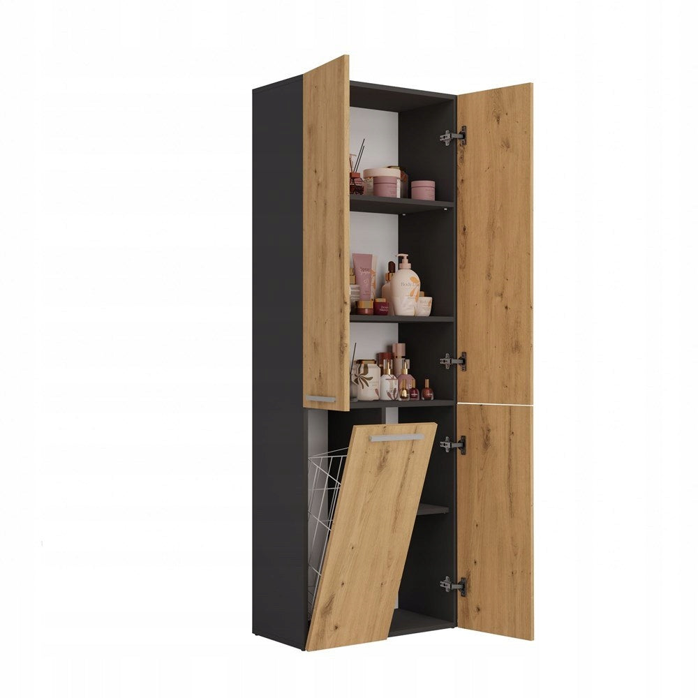 Bathroom Cabinet Standing with Laundry Basket 60cm Post Anthracite Artisan Packaging status original