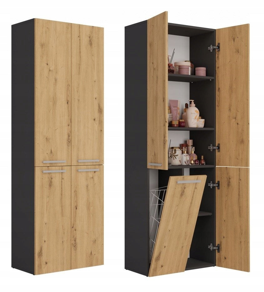Bathroom Cabinet Standing with Laundry Basket 60cm Post Anthracite Artisan