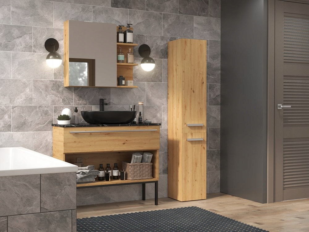 Bathroom Cabinet Standing with Laundry Basket Narrow Post Artisan Oak Manufacturer code Wysoka Łazienkowy Stojący Do Łazienki Wąski