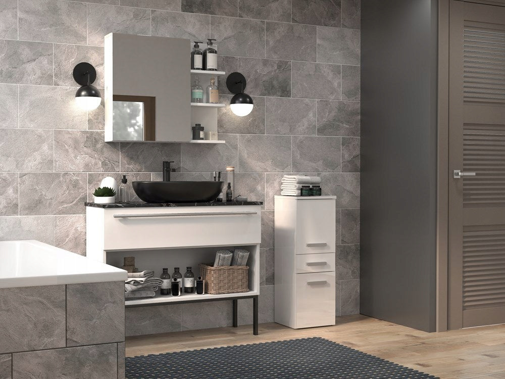 Bathroom Cabinet White Gloss Standing Bookcase 30cm Post White Narrow Packaging status original