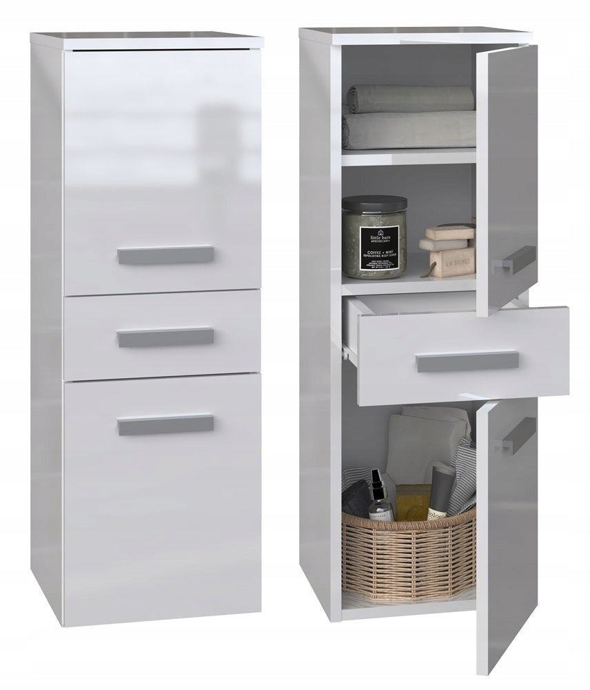 Bathroom Cabinet White Gloss Standing Bookcase 30cm Post White Narrow