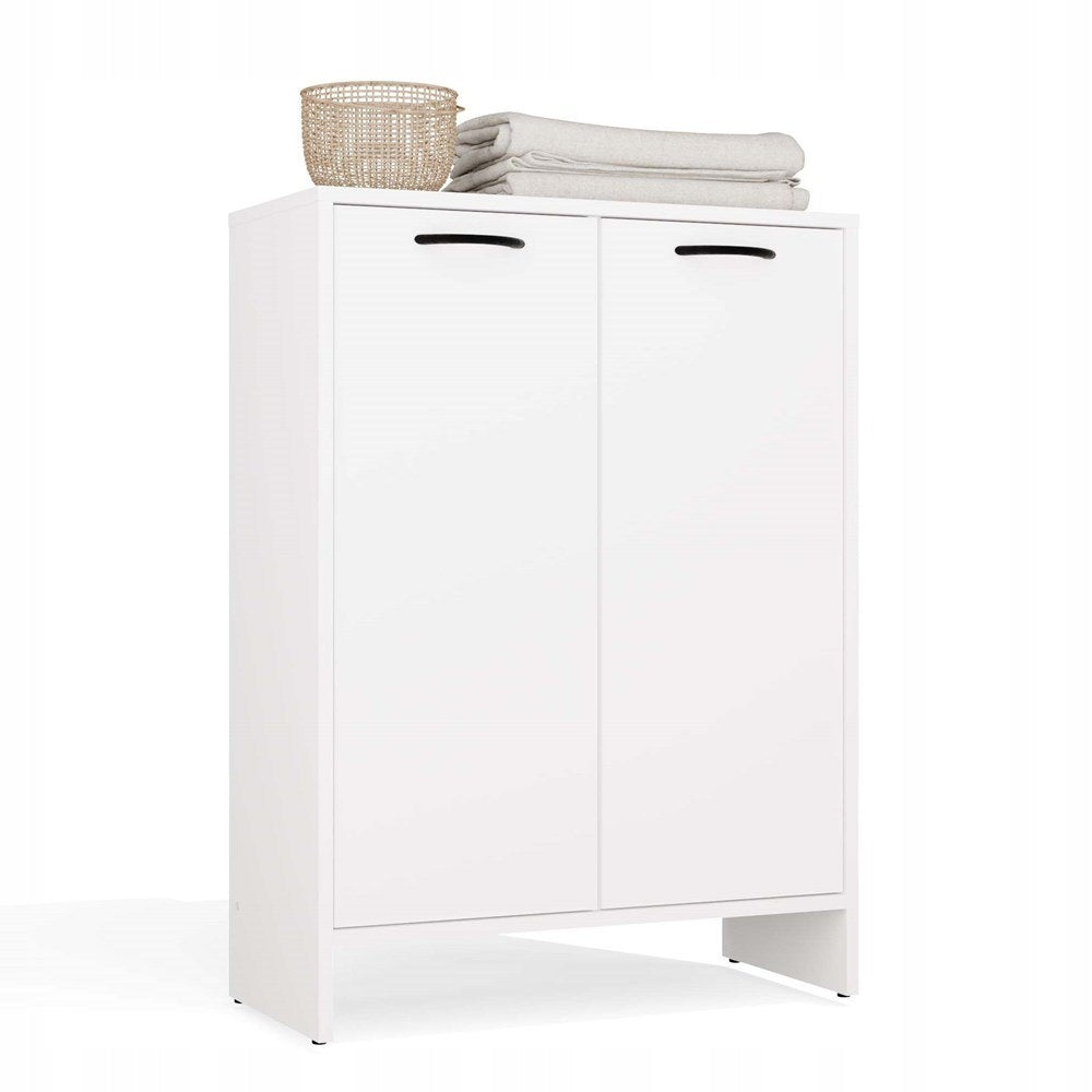Bathroom Cabinet White Standing with Laundry Basket Bookcase Post White Low Packaging status original