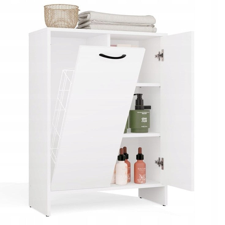 Bathroom Cabinet White Standing with Laundry Basket Bookcase Post White Low