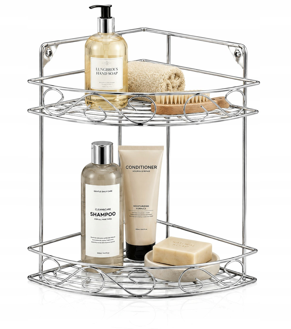 Bathroom Corner Shelf 2 Levels Chrome Shower Peg Metal