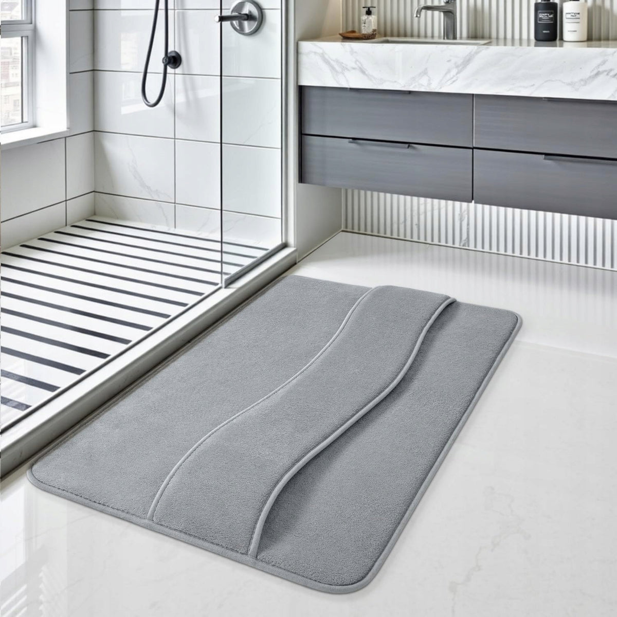Bathroom Mat DEXI Memory Light Grey 40 x 60 cm Non-Slip R10 Product width 40 cm
