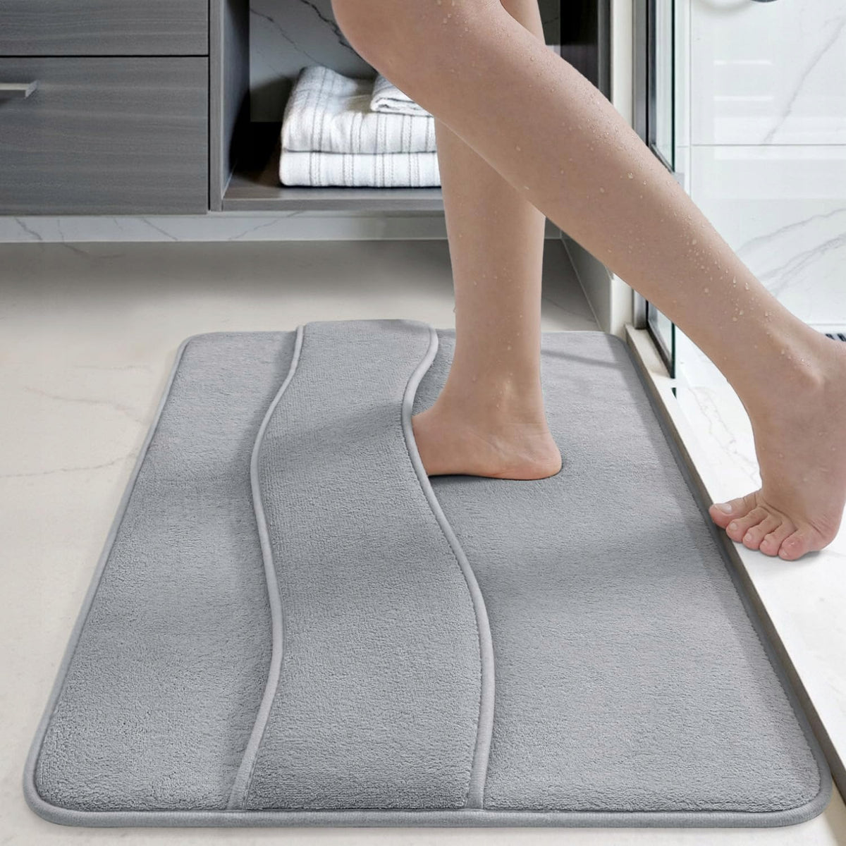 Bathroom Mat DEXI Memory Light Grey 40 x 60 cm Non-Slip R10