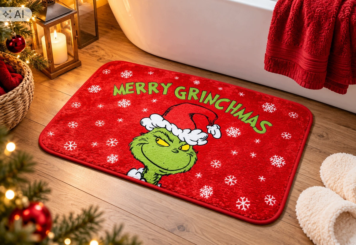 Bathroom Mat Grinch Non-Slip Christmas Rug Merry Grinchmas Brand Grinch
