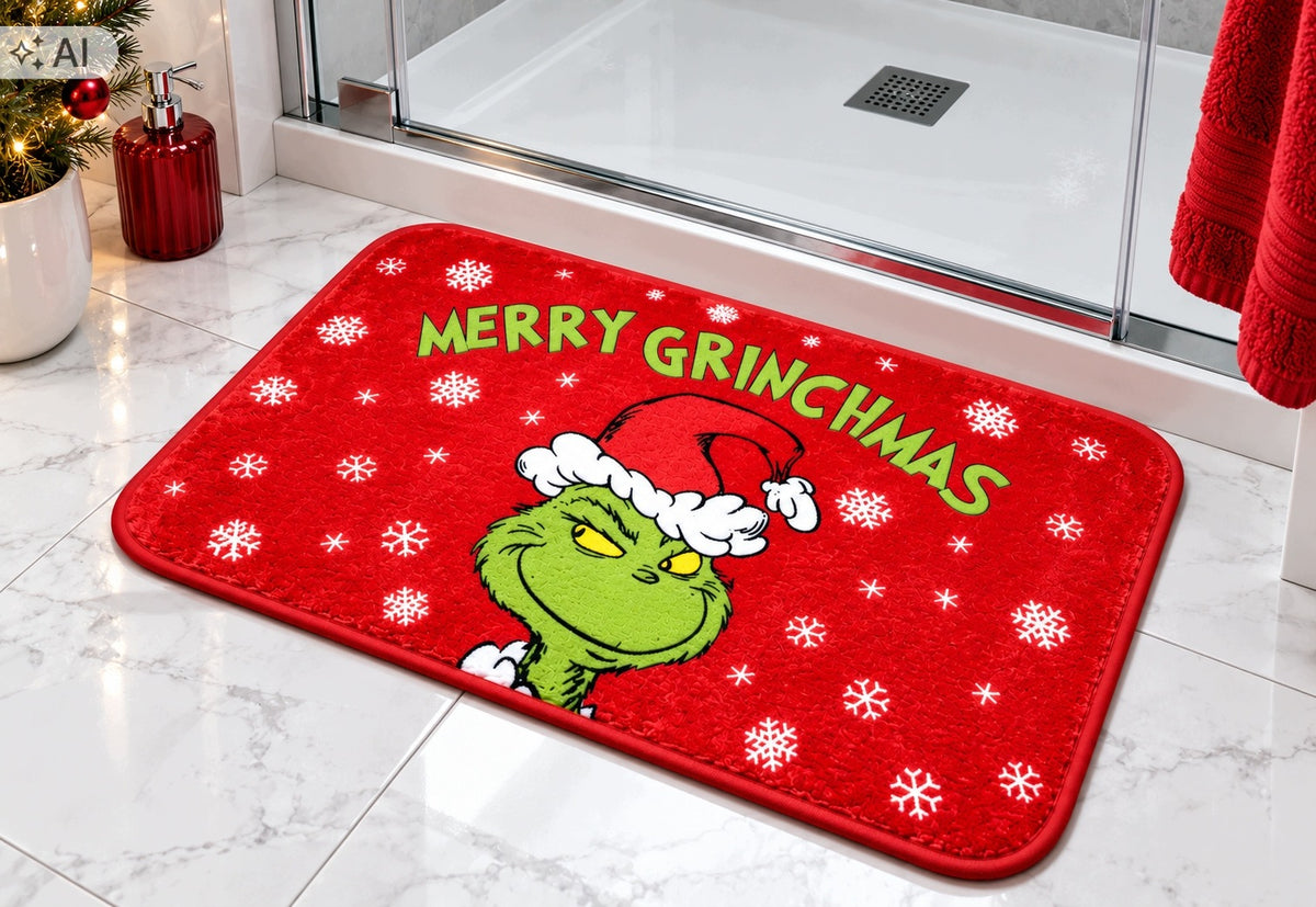 Bathroom Mat Grinch Non-Slip Christmas Rug Merry Grinchmas Product width 57 cm