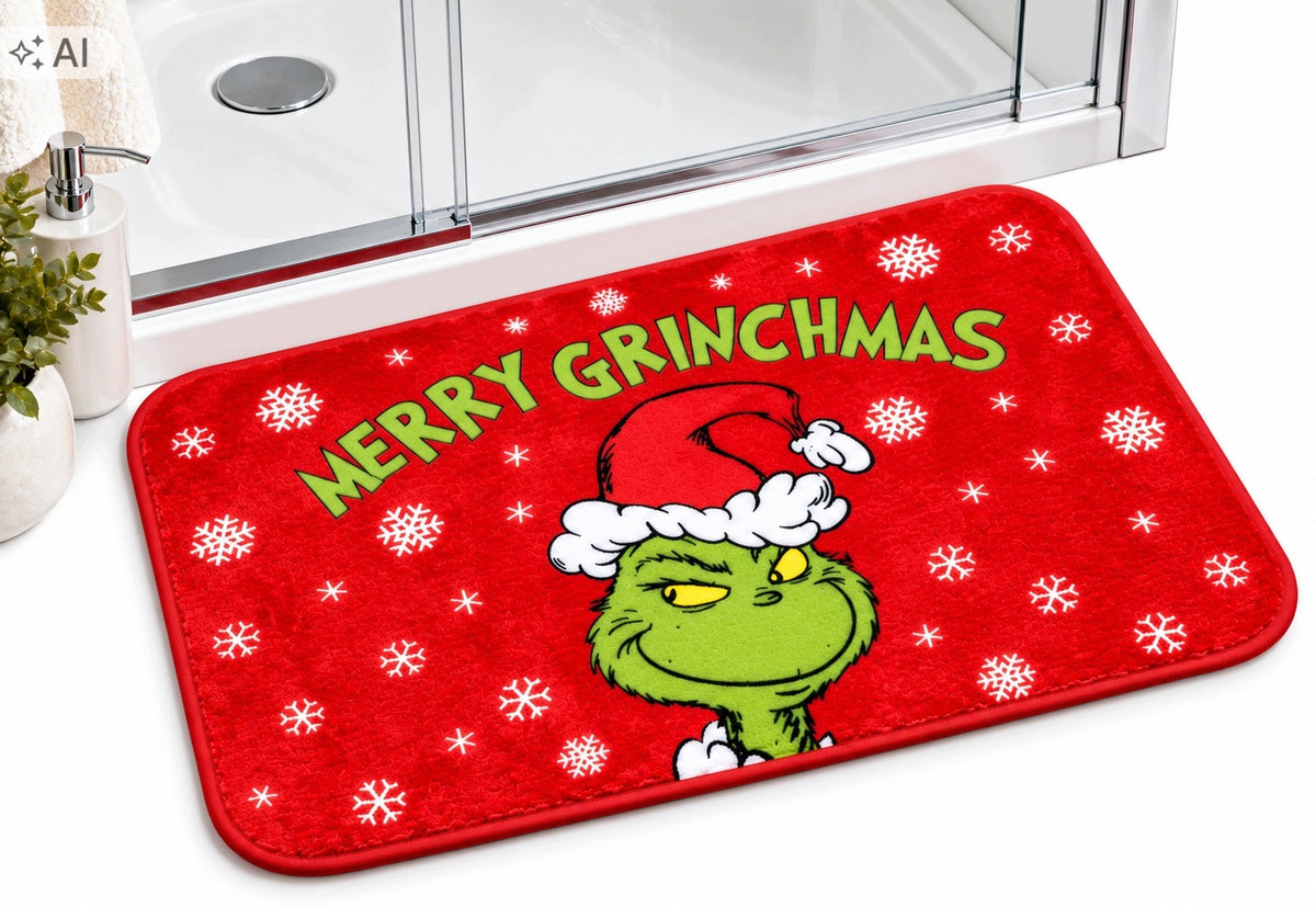 Bathroom Mat Grinch Non-Slip Christmas Rug Merry Grinchmas