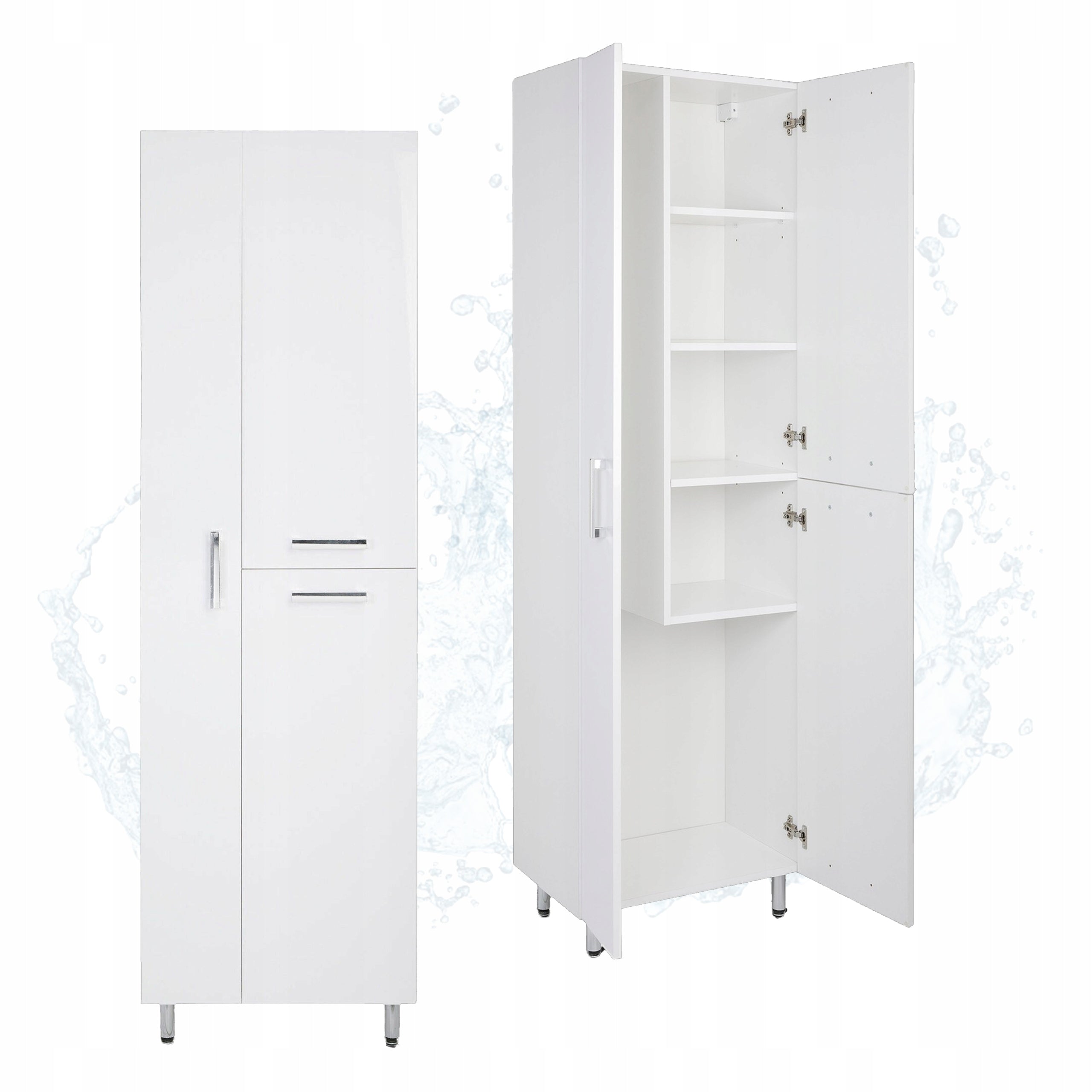 Bathroom Post Bookcase Mop Storage White Front Gloss 55,3 x 35,2 x 180