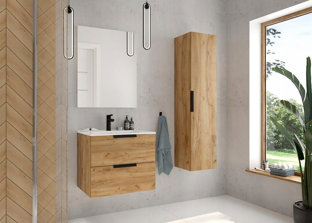 Bathroom Post Cabinet Bookcase Hanging Oak Craft Gold 33 x 140 x 33 cm Packaging status original