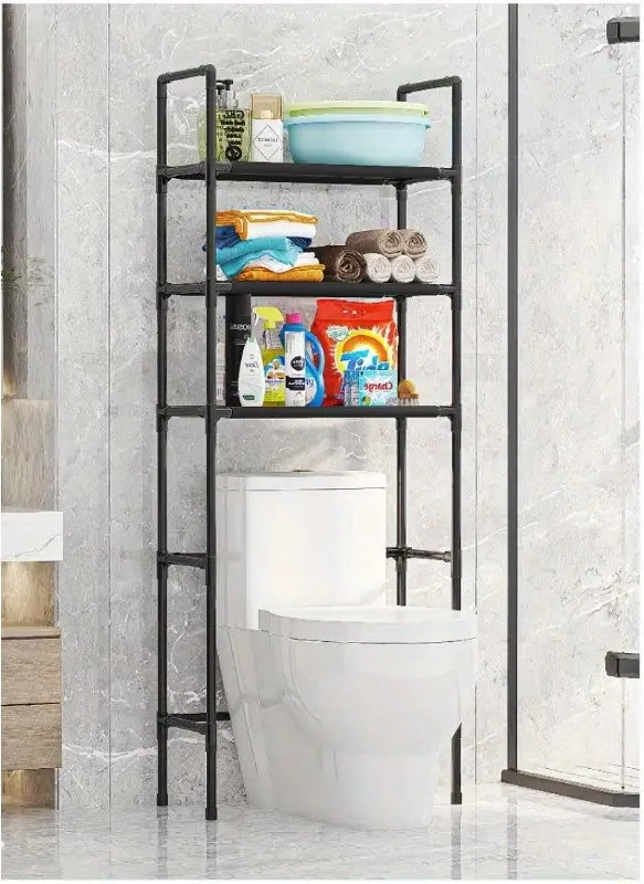 Bathroom Rack Over Toilet Shelf Rack Organizer 3 Level - Black