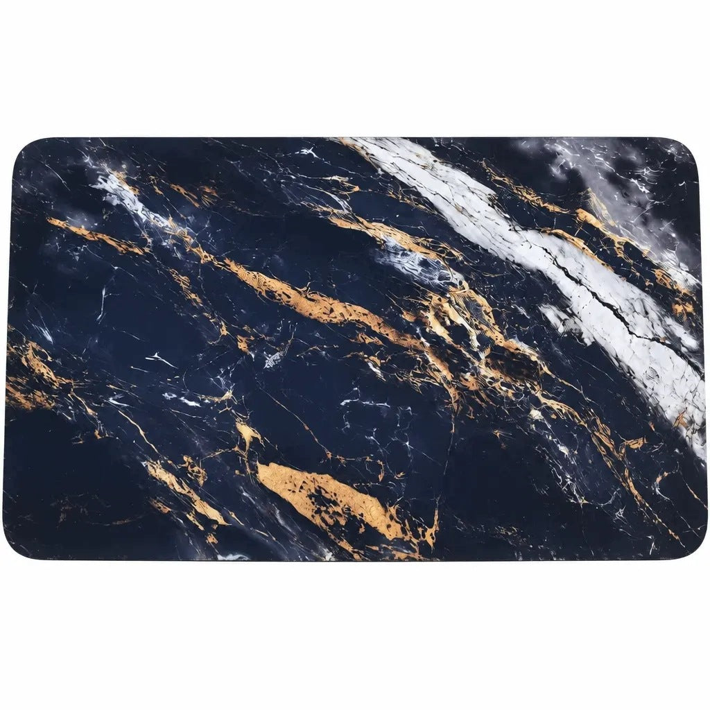 Bathroom Rug 49×79 Marble Mat Non-Slip Black Length 49 cm