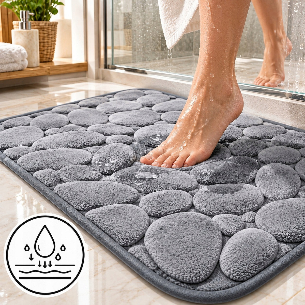 Bathroom Rug Anti-Slip 3 Pcs Set Grey Quick-Drying Sidewalk Length 60 cm