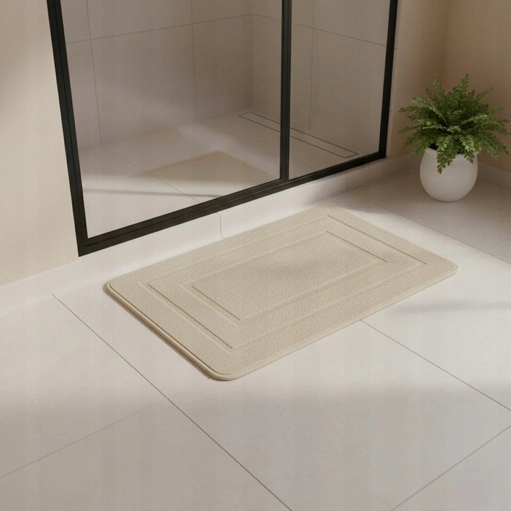 Bathroom Rug Beige 50x80 cm Decorative Rubber Bottom Anti-Slip Brand SmartHome