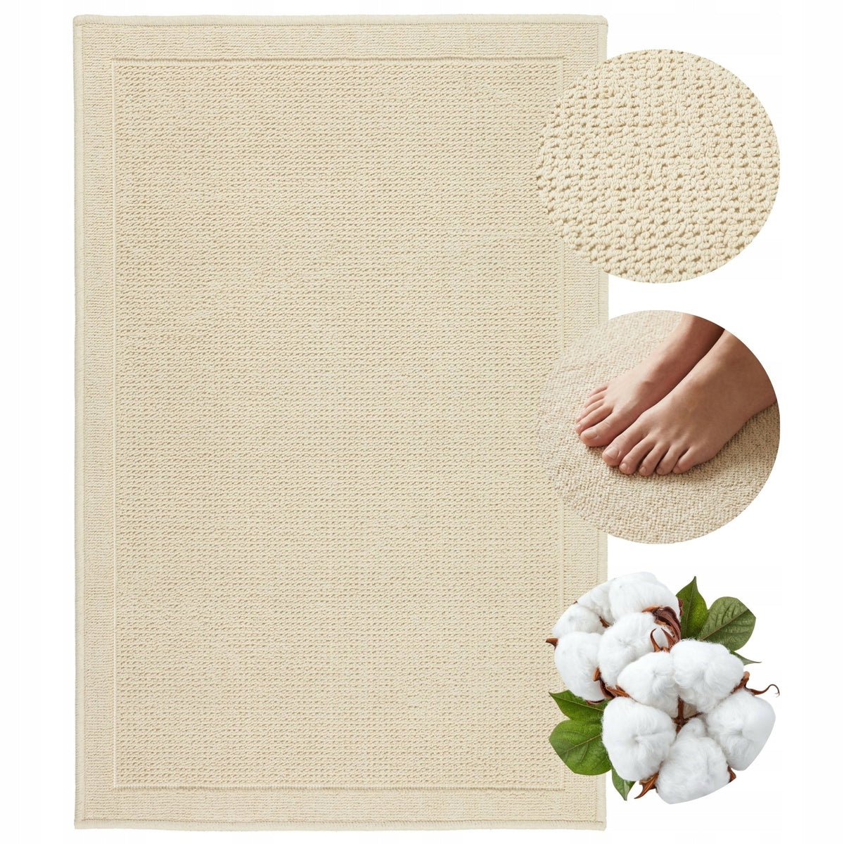 Bathroom Rug Cotton Absorbent Anti-Slip Washable 50x80cm Solid