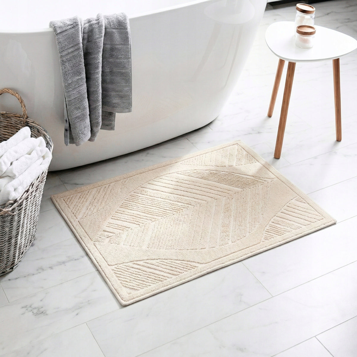Bathroom Rug Cotton Egyptian 50x80cm Anti-slip Boho Beige Packaging status original
