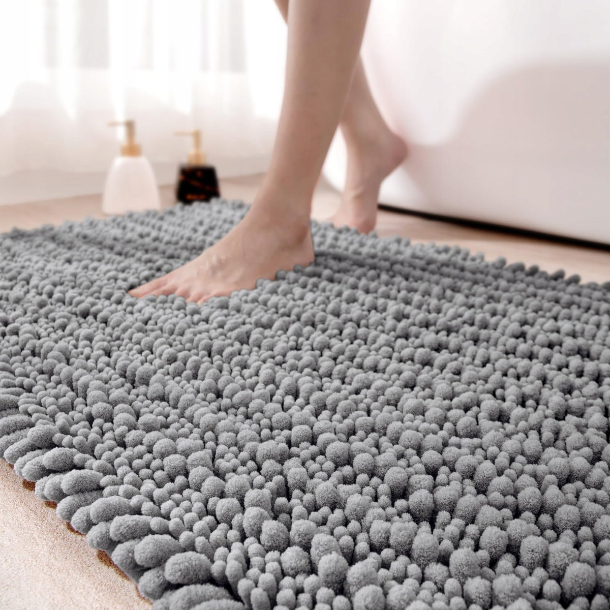 Bathroom Rug DEXI 50 x 80 cm Grey Thick Anti-Slip Microfiber