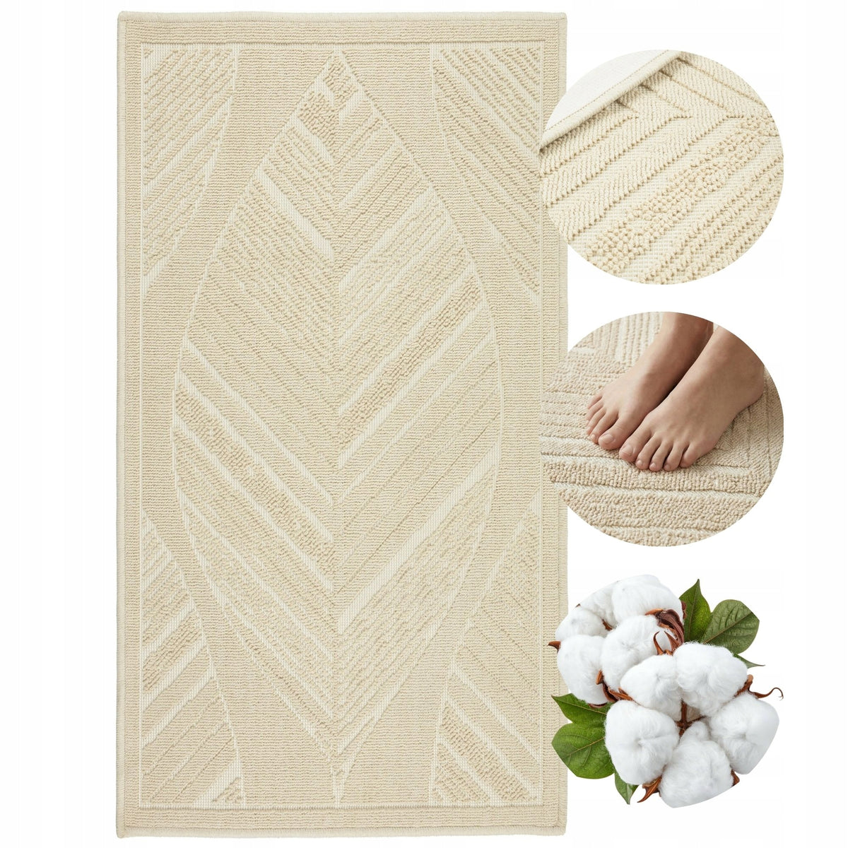 Bathroom Rug Large Cotton Absorbent Anti-slip 73x135 Washable