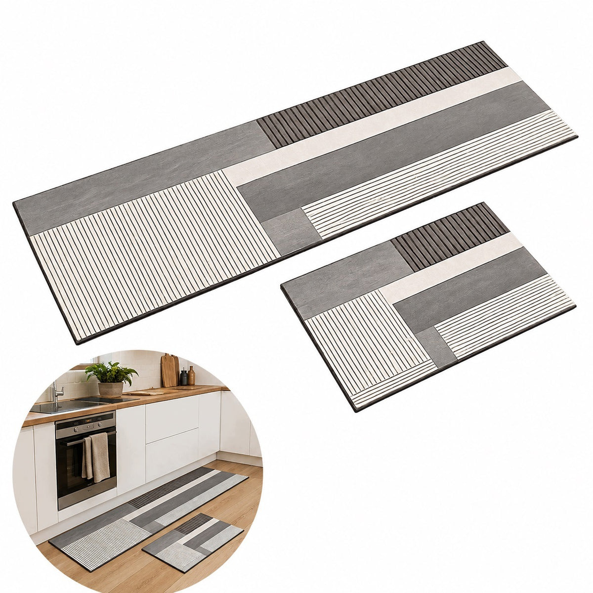 Bathroom Rugs Kitchen Mats Set of 2 40×60 and 40×120 cm Grey