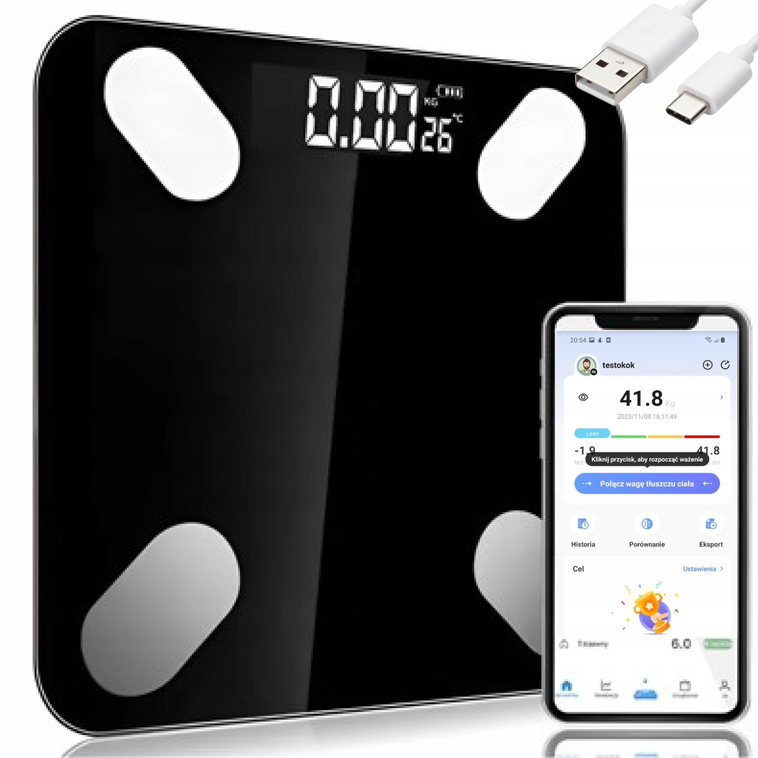 Bathroom Scale Analytical Bluetooth USB App 180kg Black