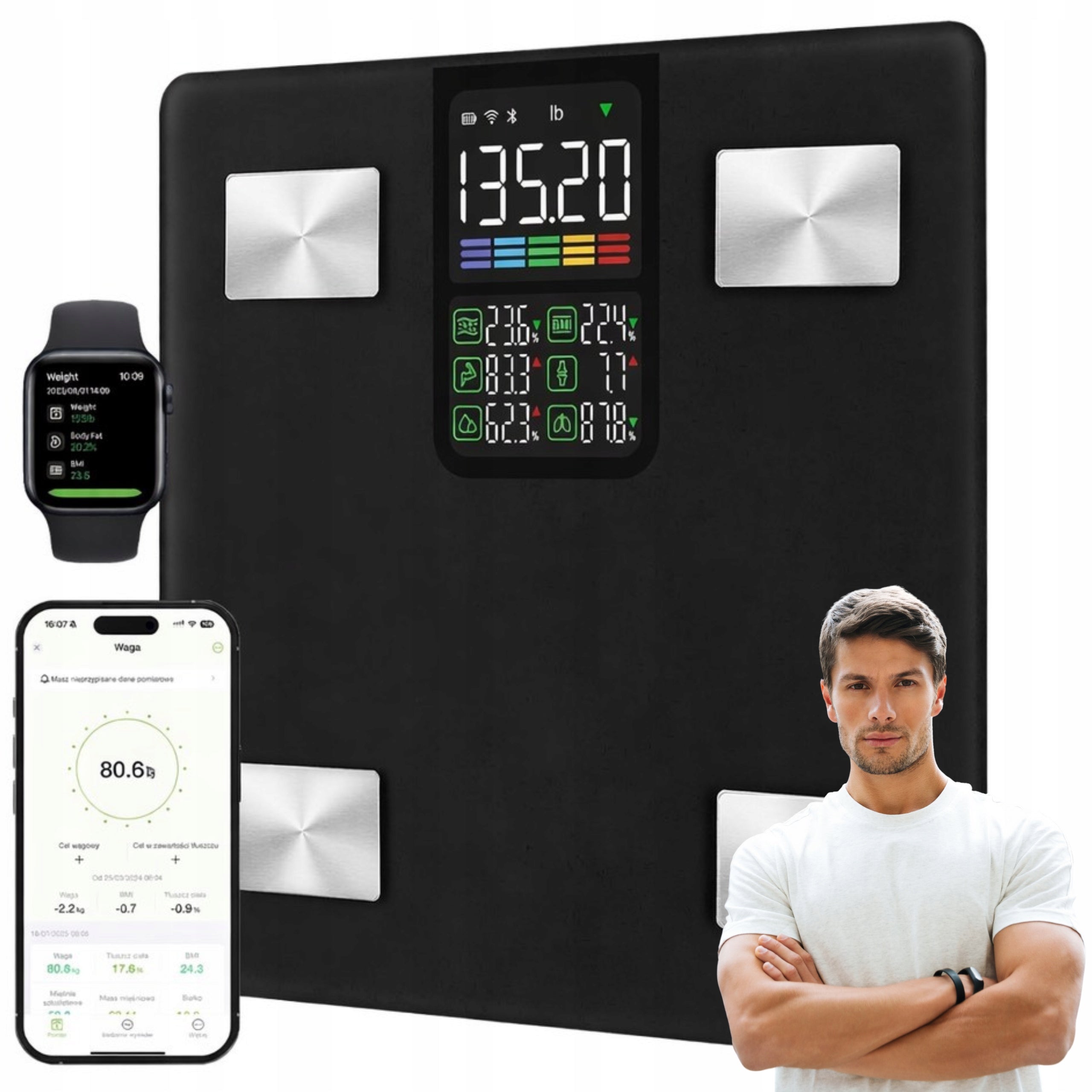 Bathroom Scale Analyzing Body Composition 13 Parameters Bluetooth BMI 226kg