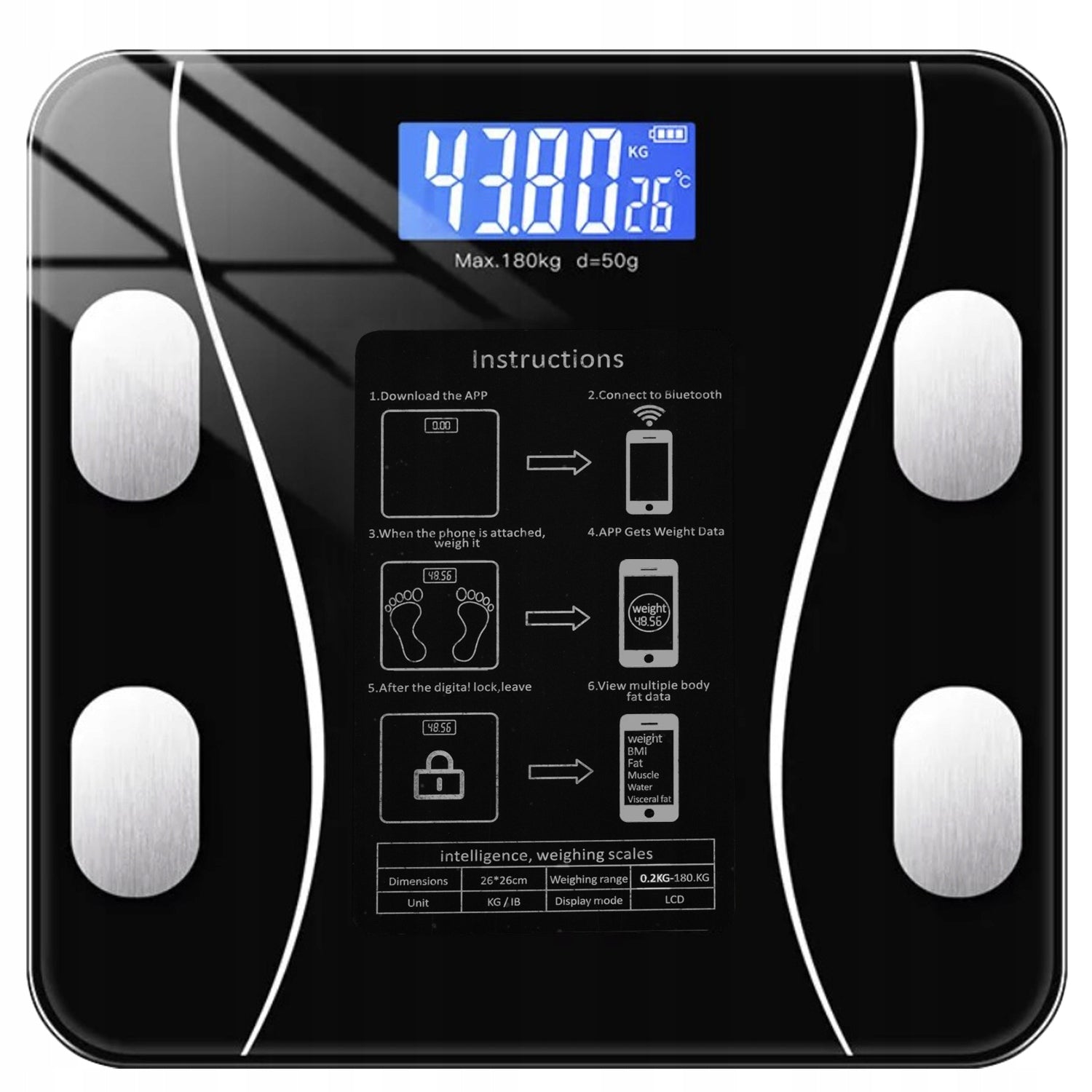 Bathroom Scale Bathroom Analytical Scale 180kg Electronic Manufacturer code Waga  łazienkowa analityczna SMART