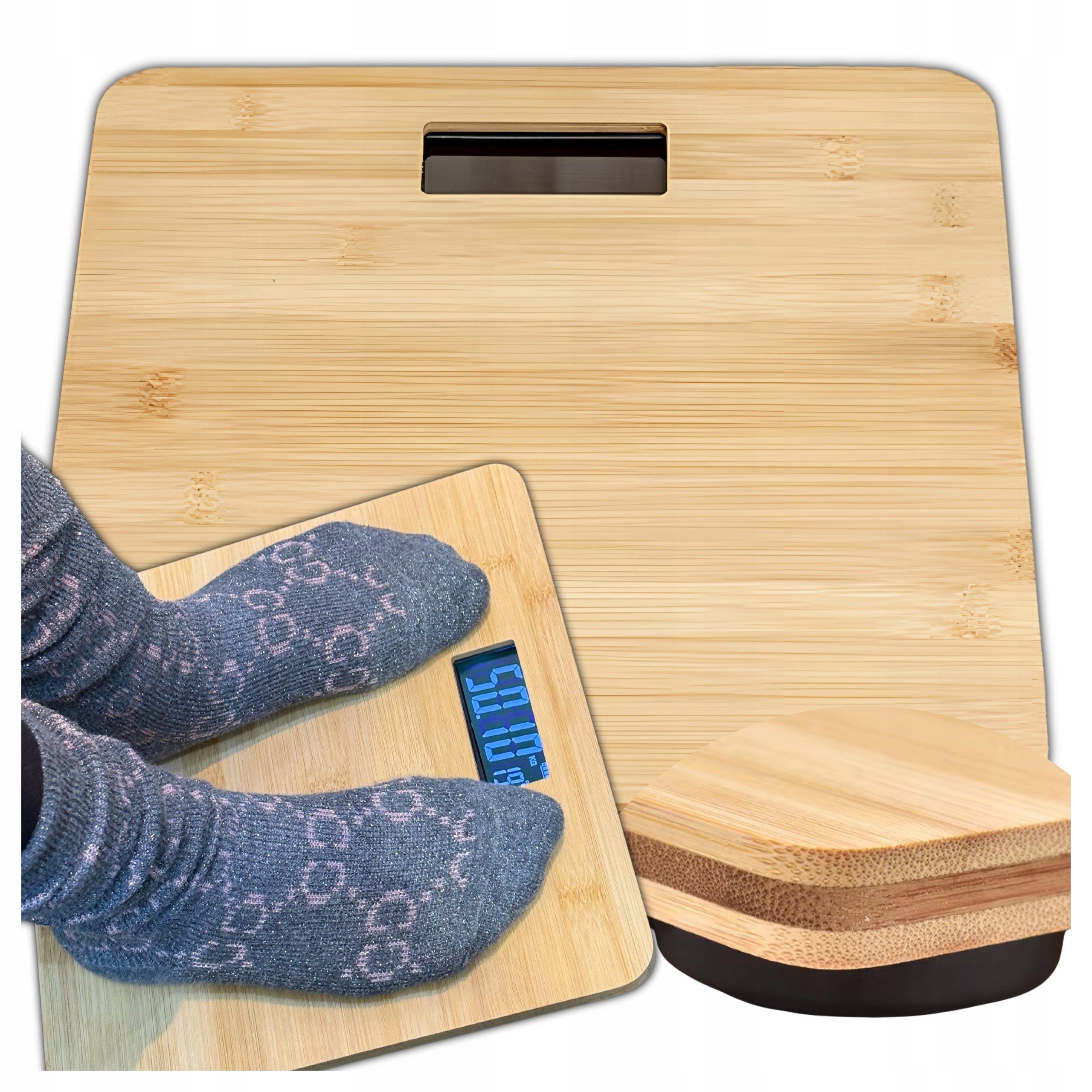 Bathroom Scale Electronic Bamboo up to 180kg Non-slip LCD Feet