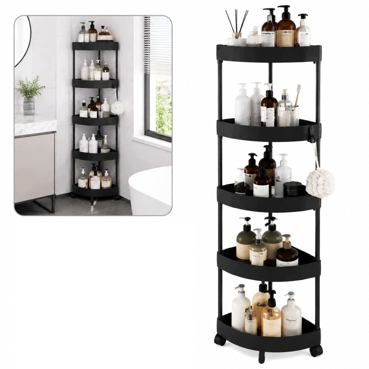 Bathroom Shelf Bookcase for Bathroom Standing Plastic Black