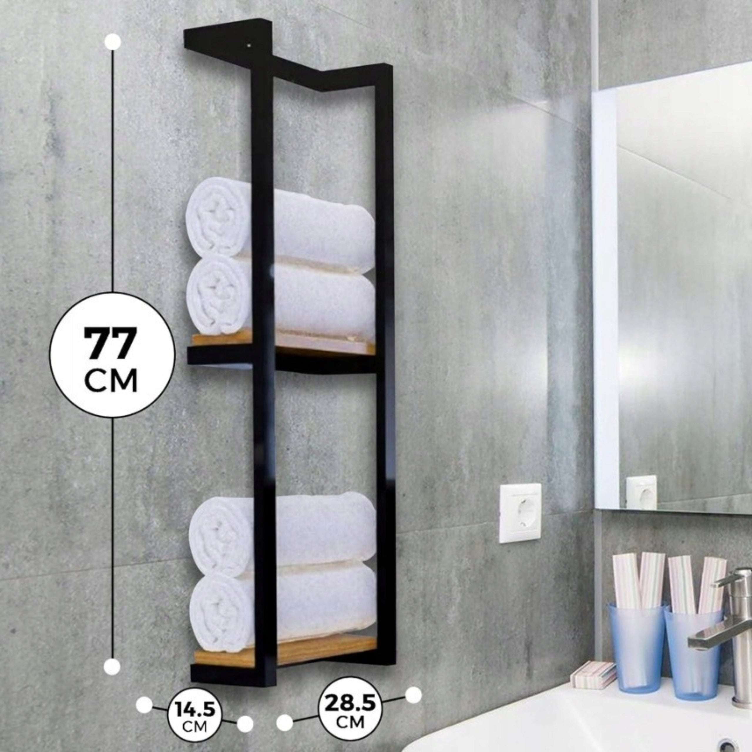 Bathroom Shelf For Wall Towels Bookcase Loft Black Wooden Hanging Brand BEMINGO