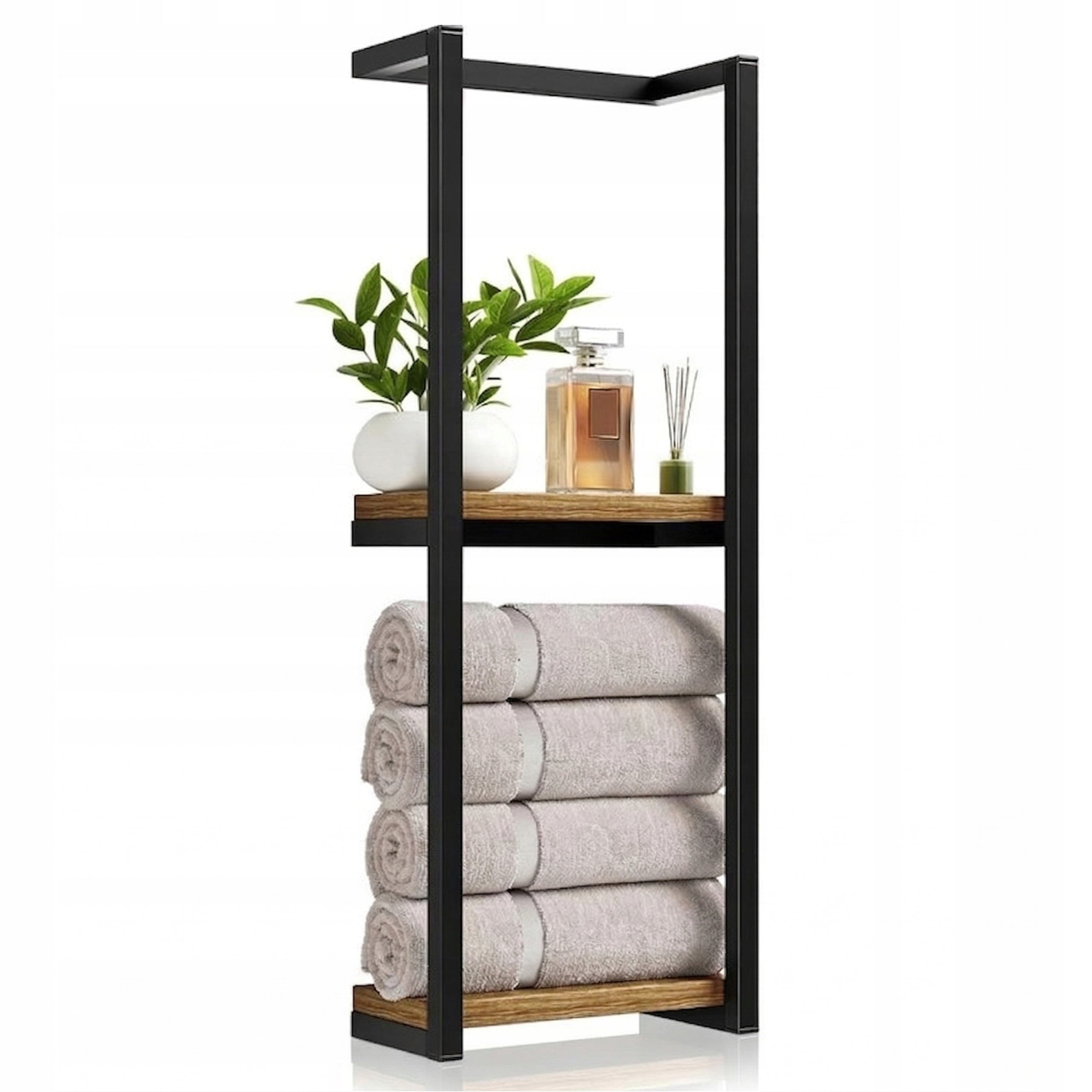Bathroom Shelf For Wall Towels Bookcase Loft Black Wooden Hanging
