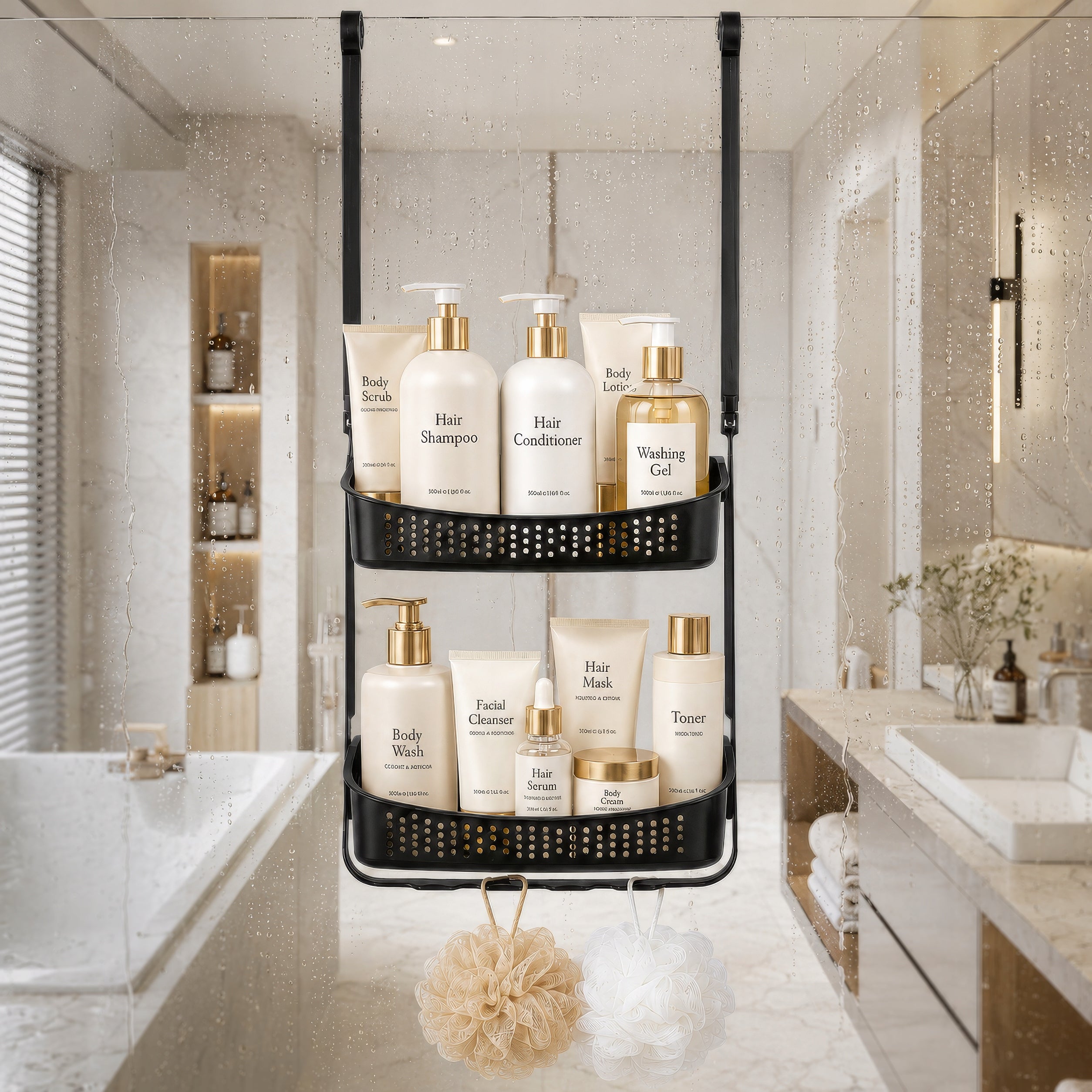 Bathroom Shelf Hanging For Shower Cabin Stainless Steel Black Rubber Packaging status original