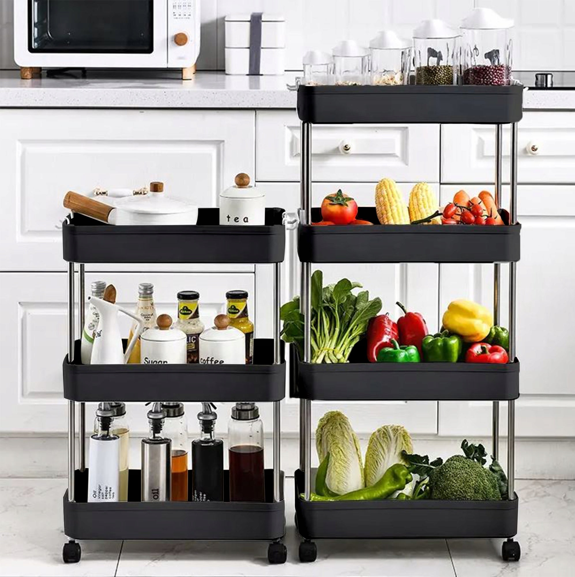 Bathroom Shelf Kitchen Mobile Black with 4 Levels Manufacturer code PÓŁKA ŁAZIENKOWA SZAFKA NA KÓŁKACH CZARNA