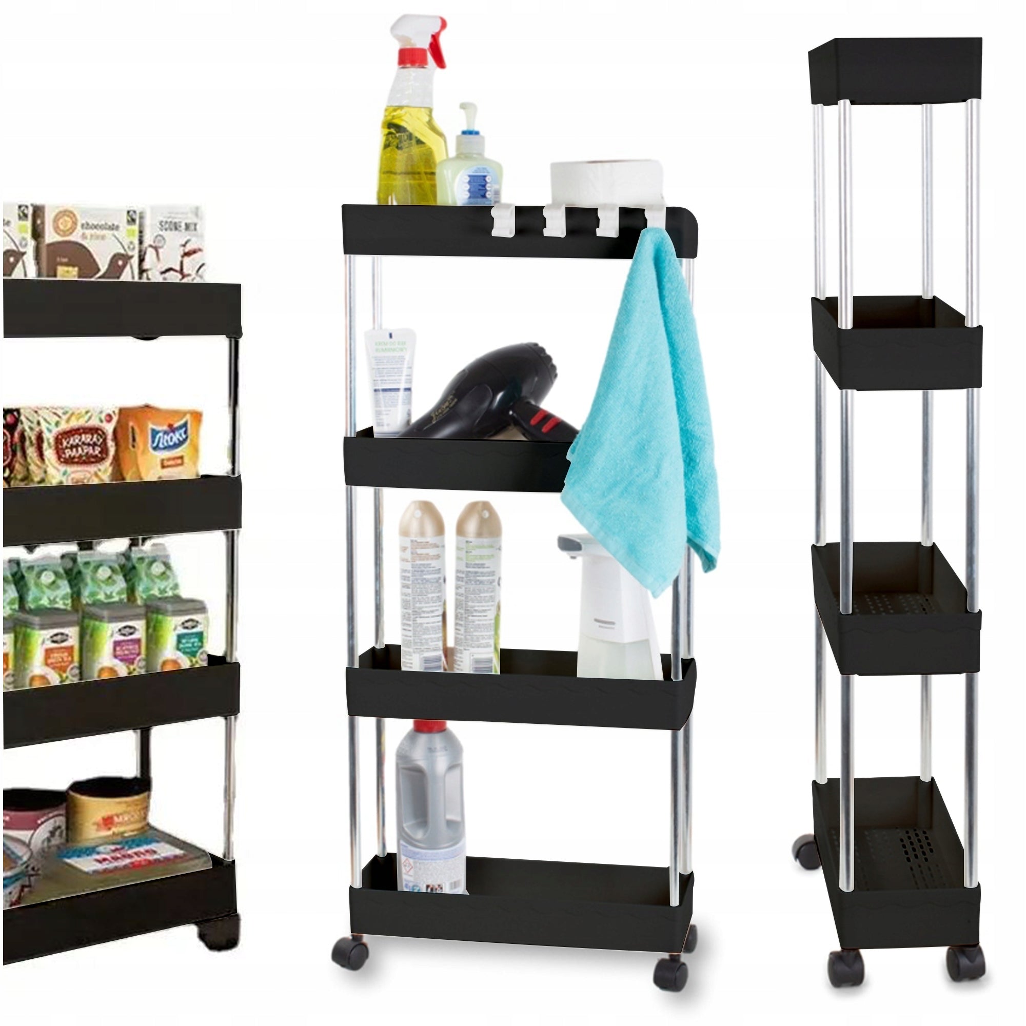 Bathroom Shelf Kitchen Mobile Black with 4 Levels