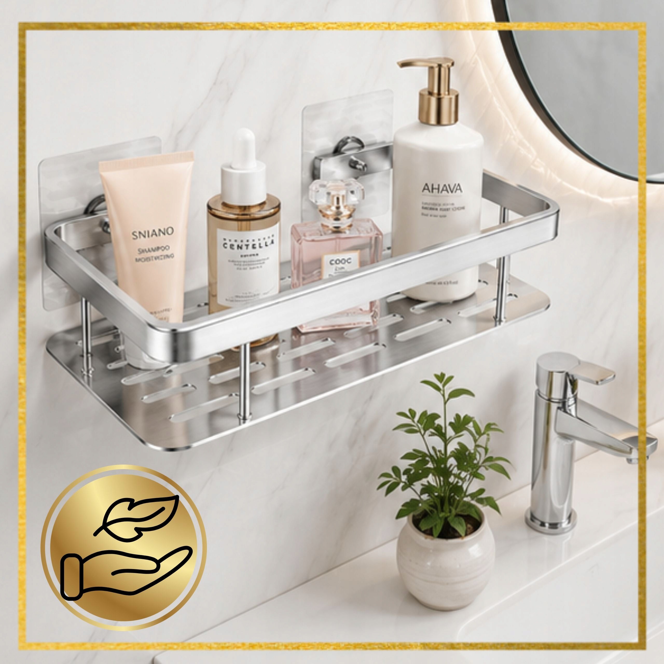Bathroom Shelf Silver Self Adhesive Wall Shower Aluminum LOFT Manufacturer code PÓŁKA PODWÓJNA SAMOPRZYLEPNA SREBRNA