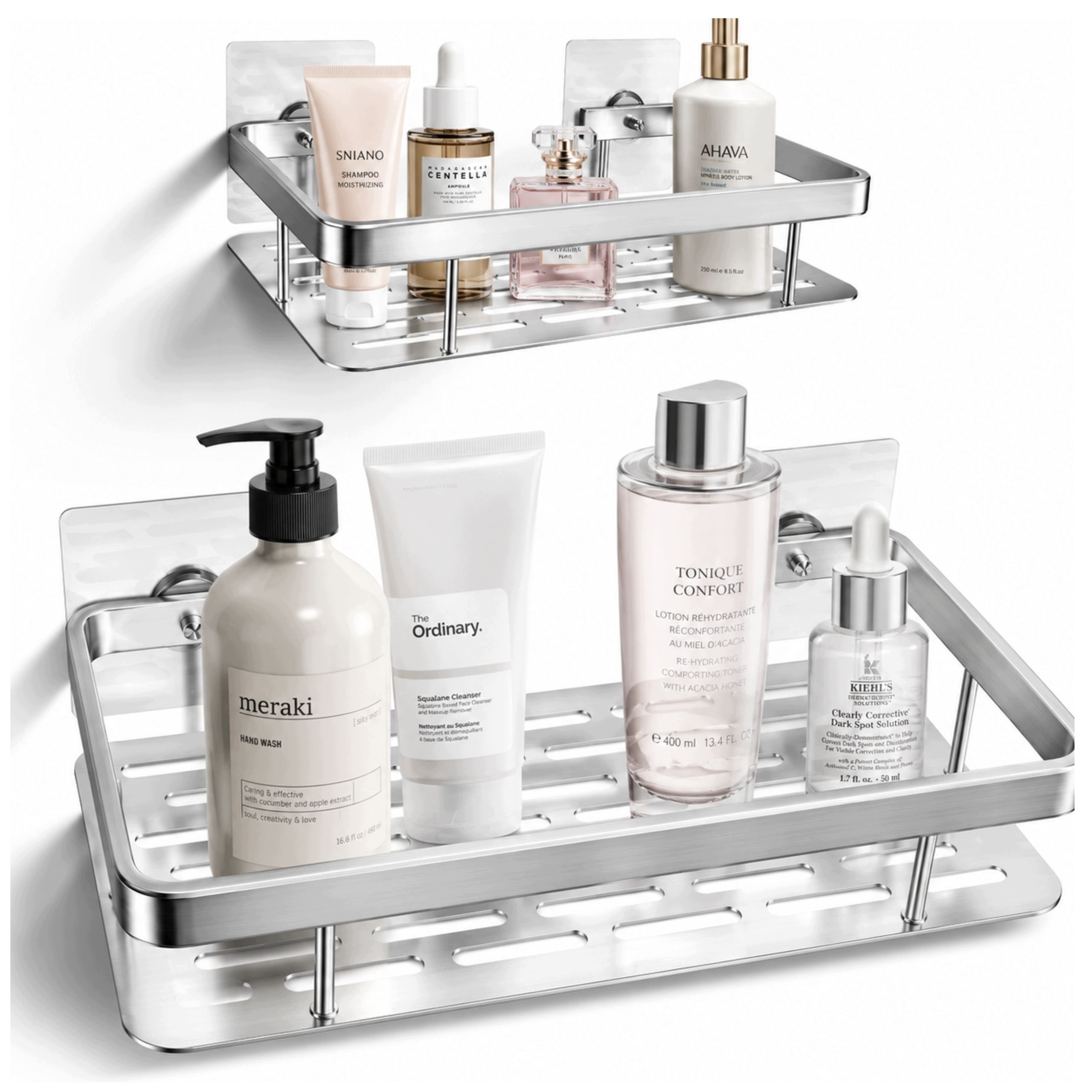 Bathroom Shelf Silver Self Adhesive Wall Shower Aluminum LOFT