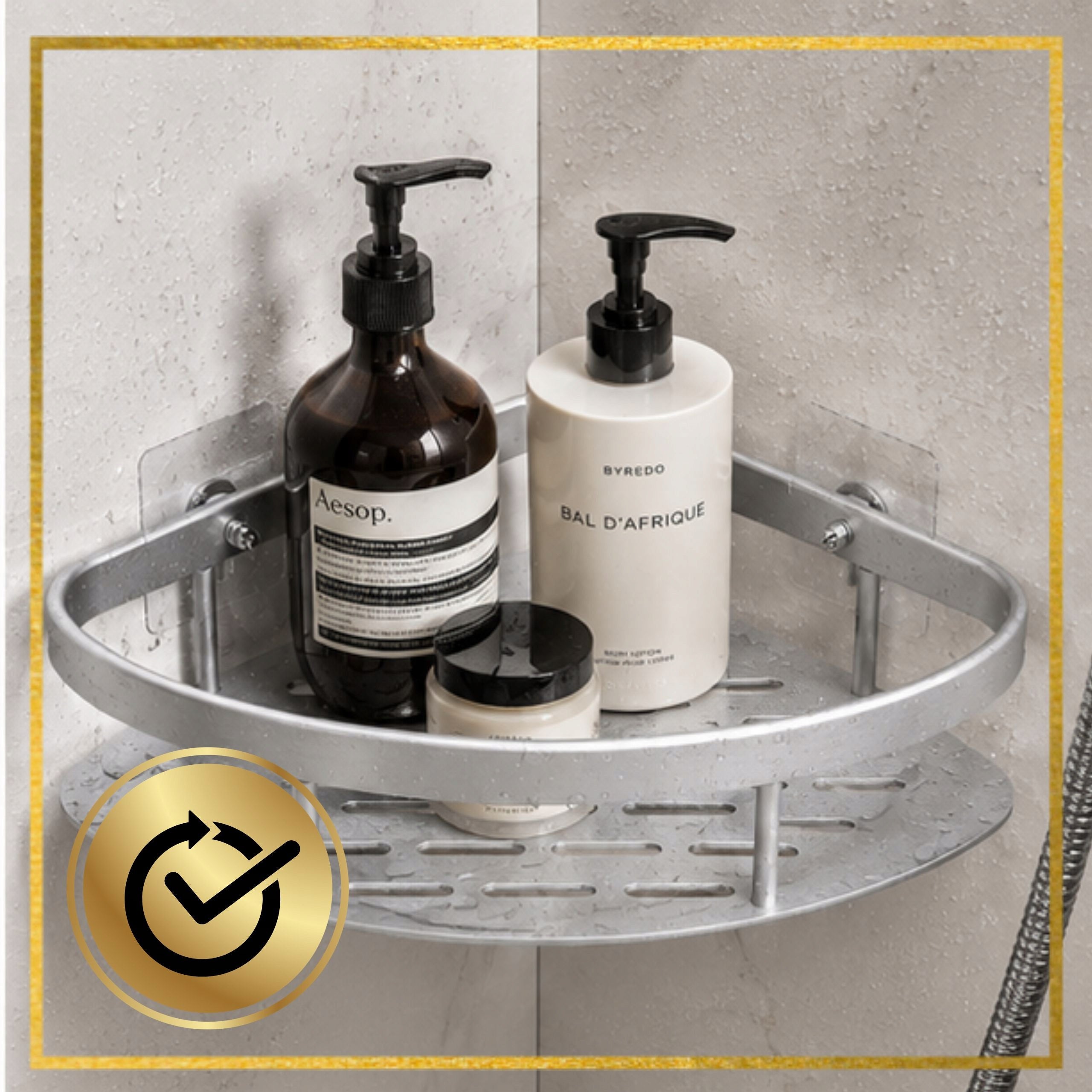 Bathroom Shelf Silver Shower Hanging Corner Self Adhesive Pegs Manufacturer code PÓŁKA WISZĄCA SREBRNA ŁAZIENKOWA NA KOSMETYKI