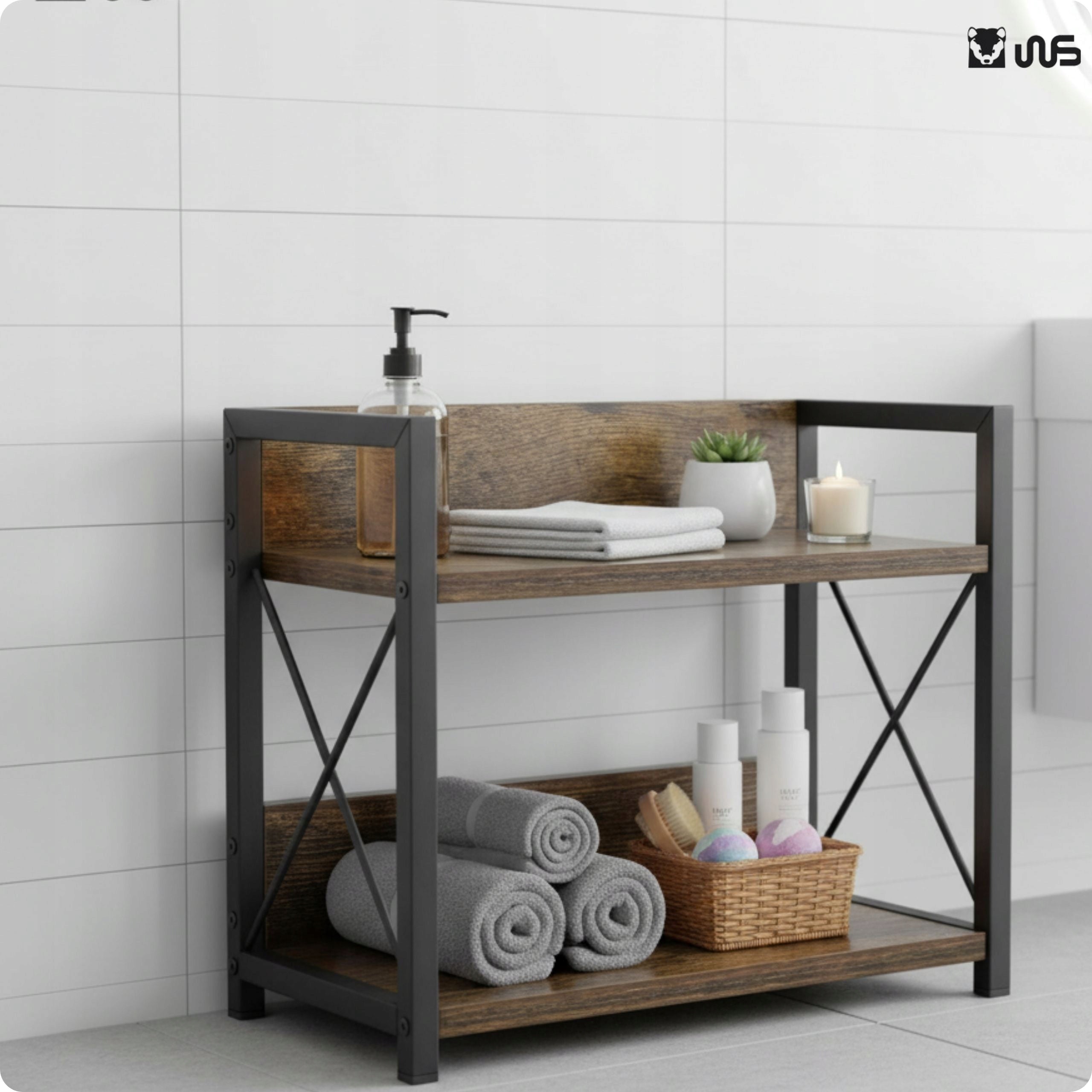 Bathroom Shelf Two-Tier Organizer Freestanding Wooden 26 cm Manufacturer code Organizer Łazienkowy Dwupoziomowy Półka Metal